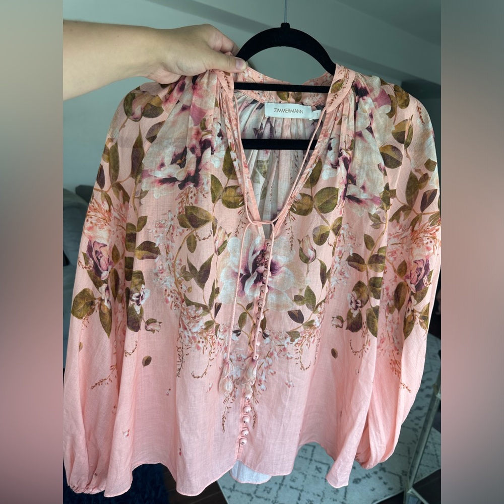 SOLD!! Zimmermann Women's Rosa Floral Tie-Neck Blouse Size 1 US 6-8 New - Picture 4 of 16